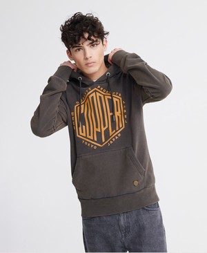 Superdry Copper Label Loopback Férfi Kapucnis Pulóver Sötét Szürke/Fekete | VDONC6978